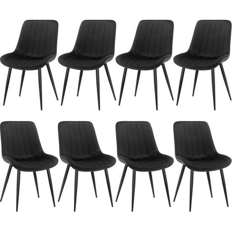 Chaise salle à manger - WAFTING - Lot de 8 - Velours - Pieds métal robustes - Noir (1/5)