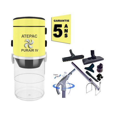 Aspiration centralisée ATEPAC PURAIR IV garantie 5 ans (jusqu'à 350 M²) + Set inter 9 M + 8 accessoires + 1 kit de nettoyage micro (1/5)