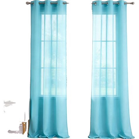 Rideaux en polyester translucide, design minimaliste, œillets anti-rouille, BLEU CIEL (1/2)
