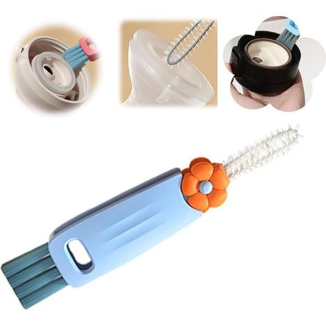 Nouvelle Brosse Nettoyage Couvercle Tasse 3 en 1, Brosse de Nettoyage de Couvercle multifonctionnelle pour Les espaces restreints des biberons (Bleu) (1/5)