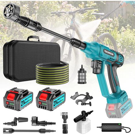 Nettoyeur haute pression sans fil, mode 4 vitesses, max 150 bar, nettoyeur haute pression mobile multifonction avec 2 batteries de 4,0 Ah, buse 6 en 1 et rotation à 180° pour voitures (1/5)