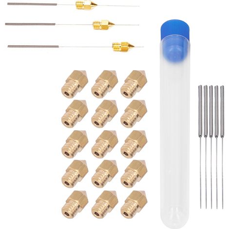 15 pièces buses laiton 0.5mm pour imprimante 3D et 5 aiguilles nettoyage acier inoxydable 0.25mm (1/5)