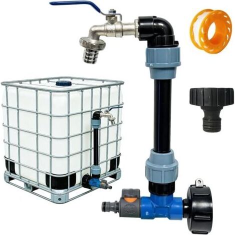 Neptune – Robinet de cuve de récupération d\'eau 1000l – Col de cygne 3/4" – Vanne à bille – Adaptateur IBC – Pour arrosage jardin (1/5)