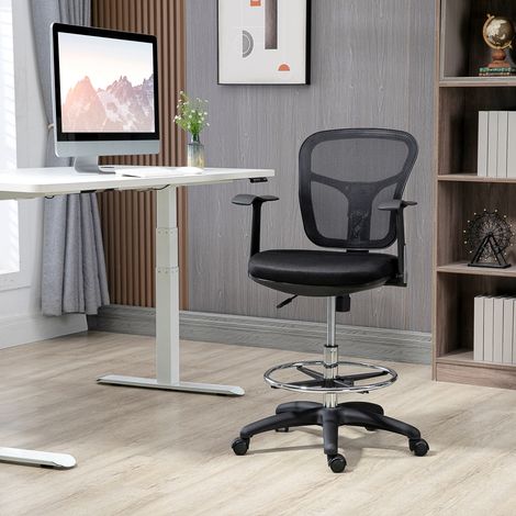 Chaise de bureau ergonomique en maille noire avec repose-pieds, accoudoirs relevables, 95-115 cm (1/5)