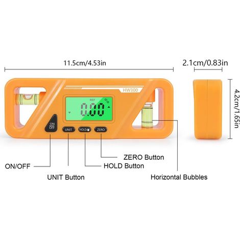 [Yue Xinghui] 1 Rapporteur numérique, inclinomètre, niveau, mesure d'angle, aimant de mesure d'angle, règle à 90 degrés, affichage numérique, jauge d'angle, orange, taille unique (1/4)