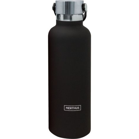 NERTHUS FIH 720-Borraccia Termica con Doppia Maniglia per Il Freddo e Il Caldo Design Nero Inox, 750 ml, Senza BPA, 18/8, Acciaio Inossidabile (1/5)