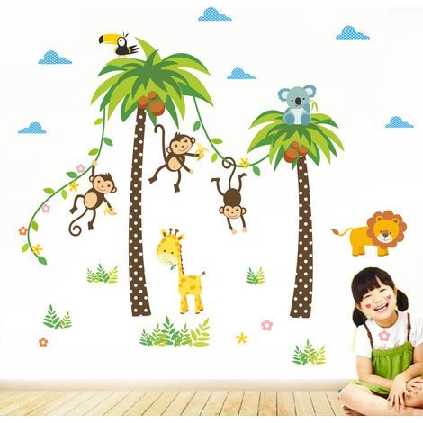 Stickers muraux jungle pour chambre d'enfant, chambre de bébé, salon (1/5)