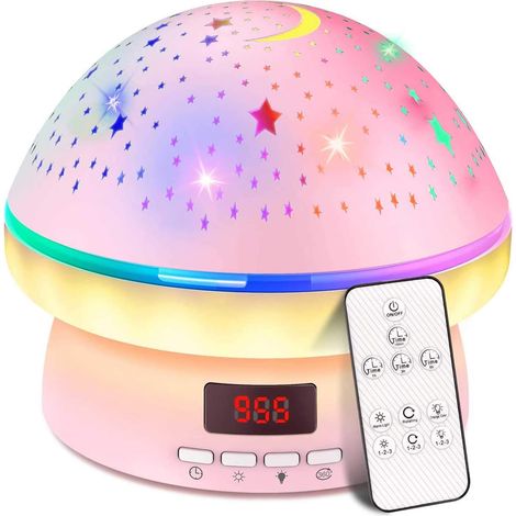 Veilleuse Projecteur Étoiles - Rotation 360° - 16 Couleurs - Minuterie 5 à 999 Min - Lumière Douce pour Chambre d'Enfant - 1 Pièce (1/5)
