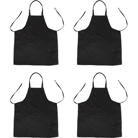 4X Unisex Küchenschürze mit 2 Taschen, schwarz, Einheitsgröße (Medium) (1/5)