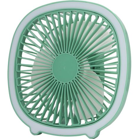 Ventilateur de bureau à puissance réglable, silencieux, rechargeable, mini ventilateur vertical portable suspendu avec lumière LED vert menthe (1/5)