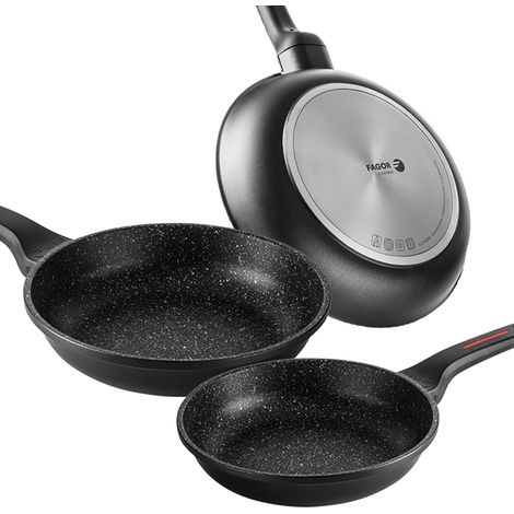 FAGOR Alutherm Set 3 Sartenes 18-20-24 cm Inducción, Aluminio Fundido, Antiadherente XYLAN Ecológico sin PFOA  Negro