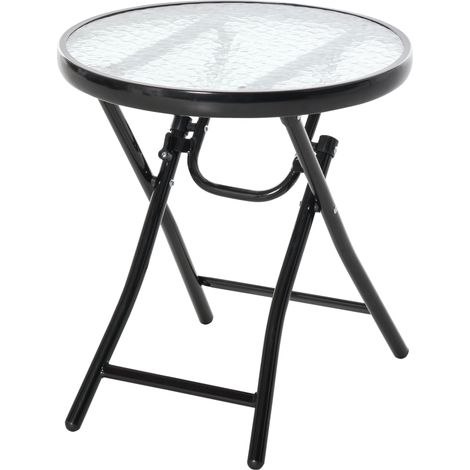 Table de jardin ronde noire, pliante, table d’appoint en métal avec plateau en verre, Ø45 cm