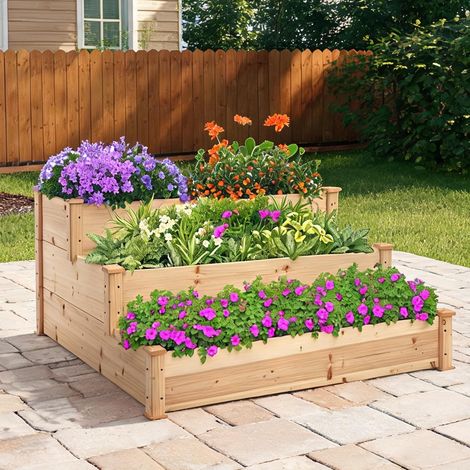 Porte-plantes en bois 3 niveaux en escalier 120 x 120 x 56 cm (1/5)