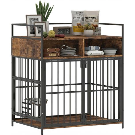 PawHut Dog Crate Furniture, Dog Cage with Rotatable Feeding Station