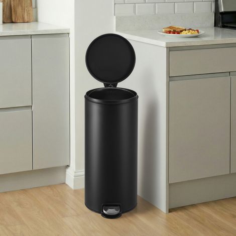 Poubelle à Pédale, Rond, Seau Intérieur Amovible, Fermeture en Douceur, 30 L, Noir