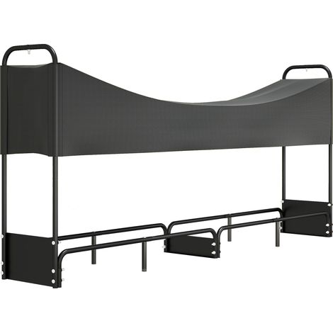 Range bûches extérieur, abri bois de chauffage housse imperméable 600D Oxford, capacité 300 kg, 260 x 38 x 118 cm, noir (1/5)