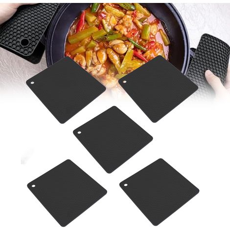 Tapis carré en silicone alvéolé, tapis résistant à la chaleur pour friteuse électrique, tapis résistant à la chaleur pour plats haute température, tapis carré en silicone pour bols, noir. (1/5)