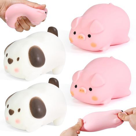Lot de 4 jouets anti-stress, 2 cochons à presser, cochon anti-stress, cochon de décompression créatif 2 chiots, jouet à presser spongieux, jouet extensible pour adultes et enfants (1/5)
