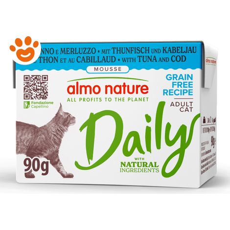 Almo Nature Cat Daily Grain Free Tetra Recart Mousse con Tonno e Merluzzo - Confezione 90 Gr -