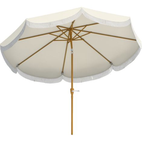 Sombrilla Boho de Ø2,7 m para Exterior con Protección UV30+ Manivela Manual y Techo Doble con Borlas Beige (1/5)