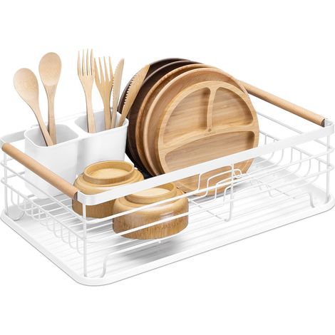 Escurridor de platos - Bandeja de secado para fregadero de cocina - Almacenamiento para cubiertos, utensilios, platos y vasos - No requiere montaje (1/4)