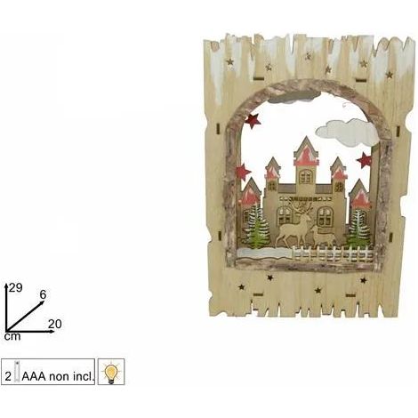 Scenario cornice in legno Due Esse paesaggio natalizio con luci alberi case e renne 29x20 cm decorazioni natalizie a batterie (1/2)