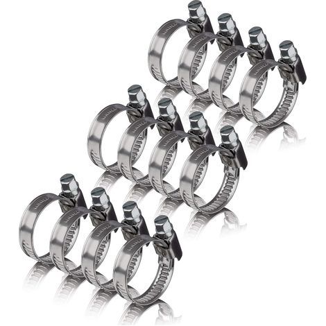 12 colliers de serrage metallique inox 16-25mm – colliers serrage professionnels en acier inoxydable V2A pour machine à laver, lave-vaisselle pinces de tuyau 16-25 mm (1/5)