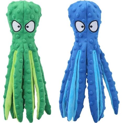 Jouet pour Chien Qui Couine, 2 Pièces 32 cm Jouets à Couinement pour Chiens Chiot, Jouet Chien Peluche Indestructible, Jouet Chien Interactif, Vert, Bleu (1/3)