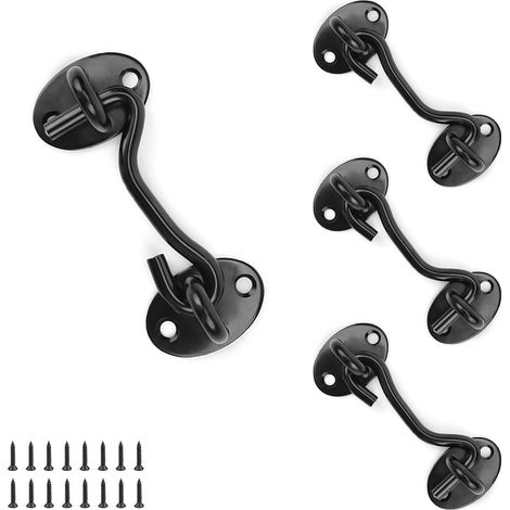 4 Pièces 75mm Crochet Fermeture Porte, Loquet Porte Exterieur, Verrou Porte Exterieur avec Crochet de Fermeture avec Vis pour Verrouiller les Fenêtres et les Portes de Grange (Noir) (1/5)