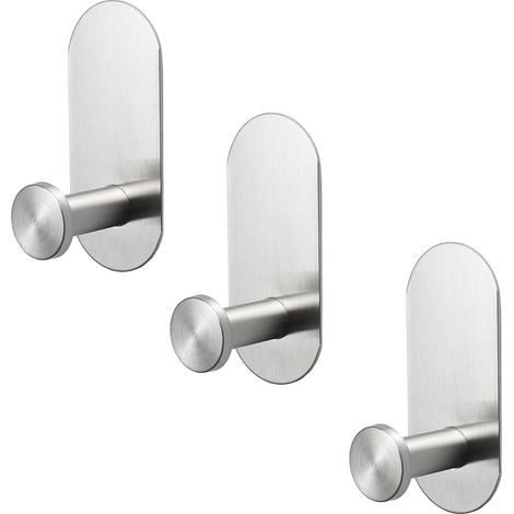 3er-Pack robuste Klebehaken aus Edelstahl für Handtücher, Bademäntel, Badezimmer, Küche und Büro (gebürstetes Nickel)