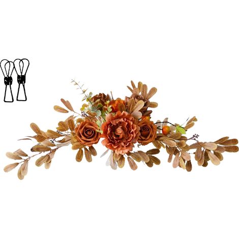 Fleur artificielle Swag Faux arc de mariage signe de bienvenue décoration florale avec pinces pour décor de toile de fond de réception de fête Orange (1/5)
