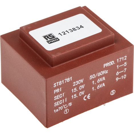Transformateur pour circuit imprimé, Vin V c.a., Vout 2 x 15V c.a., 2 sorties, 3.2VA ( Prix pour 1 ) (1/2)