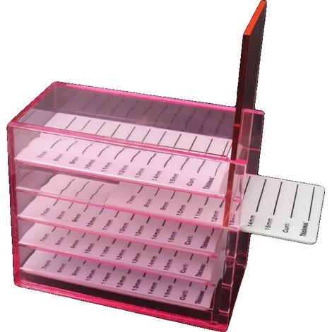 Scatola porta extension per ciglia, a cinque scomparti, in acrilico resistente, rosa con scaletta (1/2)