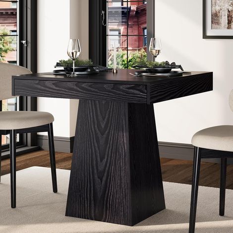 Table à manger carrée gain de place 80 cm - 4 personnes - Tiroir de rangement et pied central - Noir (1/5)