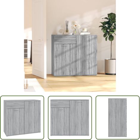 The Living Store Sideboard Grau Sonoma 80x36x75 cm Holzwerkstoff - Schreibtisch - Wohnzimmermöbel - Sideboard Grau - Holz Sideboard - Regal (1/5)
