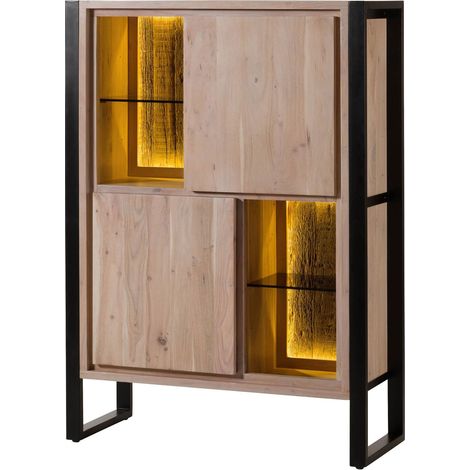 Buffet en bois d'acacia / bois de récupération 100x40x140 naturel laqué DENVER 101 (1/4)