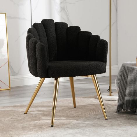 Fauteuil salon velours côtelé pieds dorés design moderne noir (1/5)