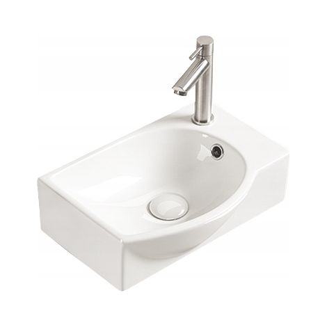 Vasque suspendue Silla, lavabo salle de bain en céramique 40,5x28x14 cm, design moderne, installation murale facile, Blanc