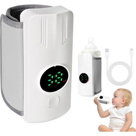 Chauffe Biberon Portable, Chauffe Biberon Sans Fil USB avec LCD, 6 Niveaux de Température 37-55°C, 4000mAh Chauffe-biberons USB Sans Fil, Rapide Baby Bottle pour Maison,Extérieur,Voyage,Nuit (1/5)