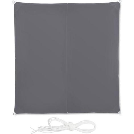 Auvent carré, hydrofuge, protection UV, avec cordes de tension, terrasse, voile de balcon LxP : 3 x 3 m, gris (1/5)