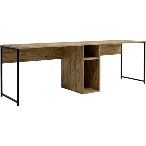 Dmora - Scrivania Asarat, Scrittoio multiuso, Tavolo per ufficio porta PC, Piano di lavoro, 240x60h74 cm, Quercia (1/5)