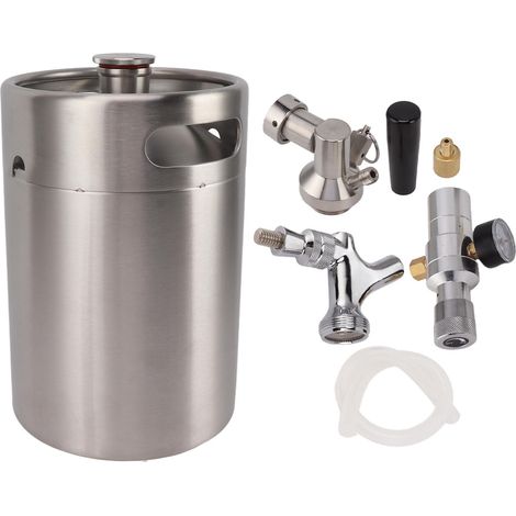 Mini fût en acier inoxydable 5L kit pression maison avec robinet réglable et manomètre 150PSI (1/5)