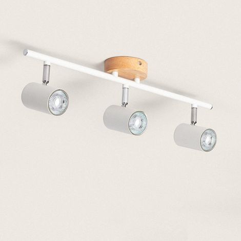 Plafonnier Orientable Bois et Métal 3 Spots Albus  Blanc