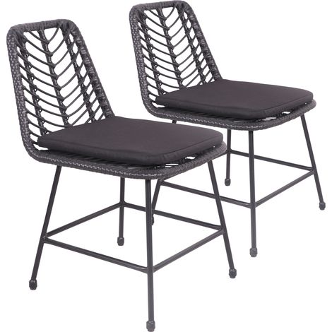 Set di 2 sedie in rattan sintetico nero con cuscini OKA