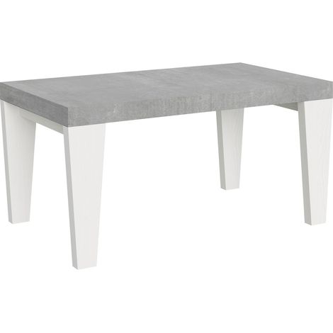 Table extensible bois gris béton et pieds bois blanc 6 à 20 places Kristo 160 à 420cm-Support 4 pieds (1/5)