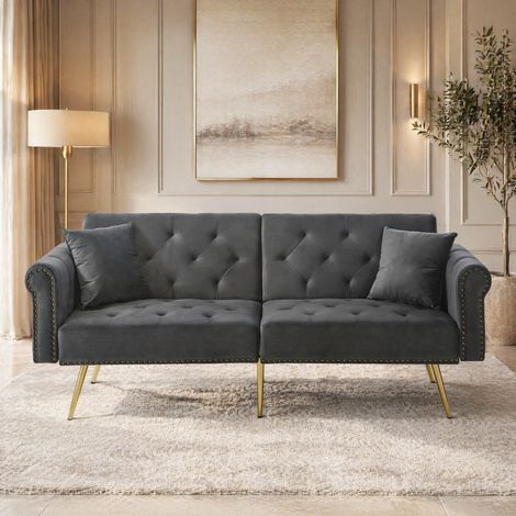 Sofá cama 2 plazas 173x75x70 cm, terciopelo gris oscuro, ajustable, salón FloraGrace (1/5)