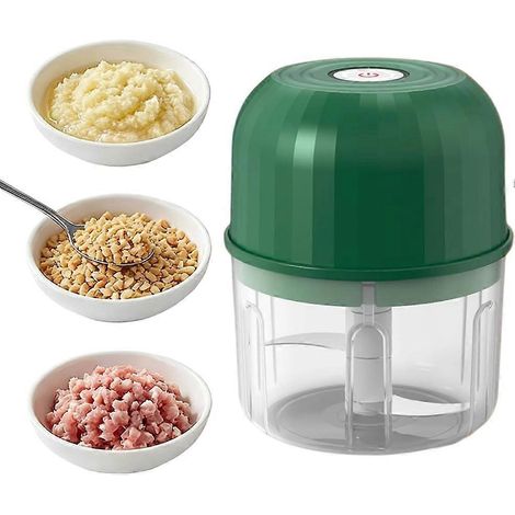 Hachoir à ail électrique domestique mini robot culinaire portable 260 ml 6 lames acier inoxydable coupe-légumes rechargeable USB légumes verts (1/5)