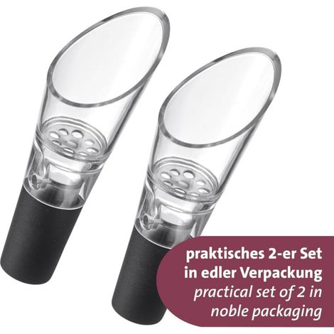Decantador y pico vertedor (juego de dos piezas) – apto para varias botellas de vino y que garantiza un cierre hermético – materiales: plástico, acero inoxidable (1/4)