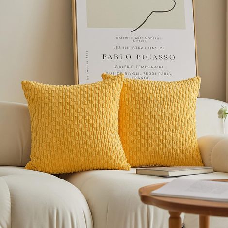 paquets de housses de coussin pour canapé, housses de coussin en velours rayé pour chaise, 40x40 cm, 16x16 pouces, jaune