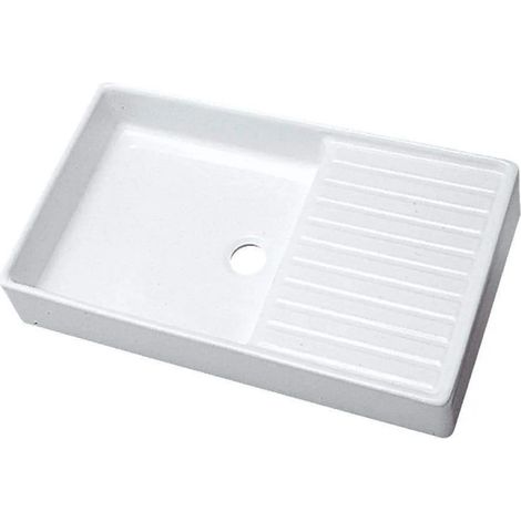 Geberit – Évier céramique 100x50 – Égouttoir à droite – Profondeur cuve 13cm – Pour bonde inox diamètre 62mm – Sans trop-plein